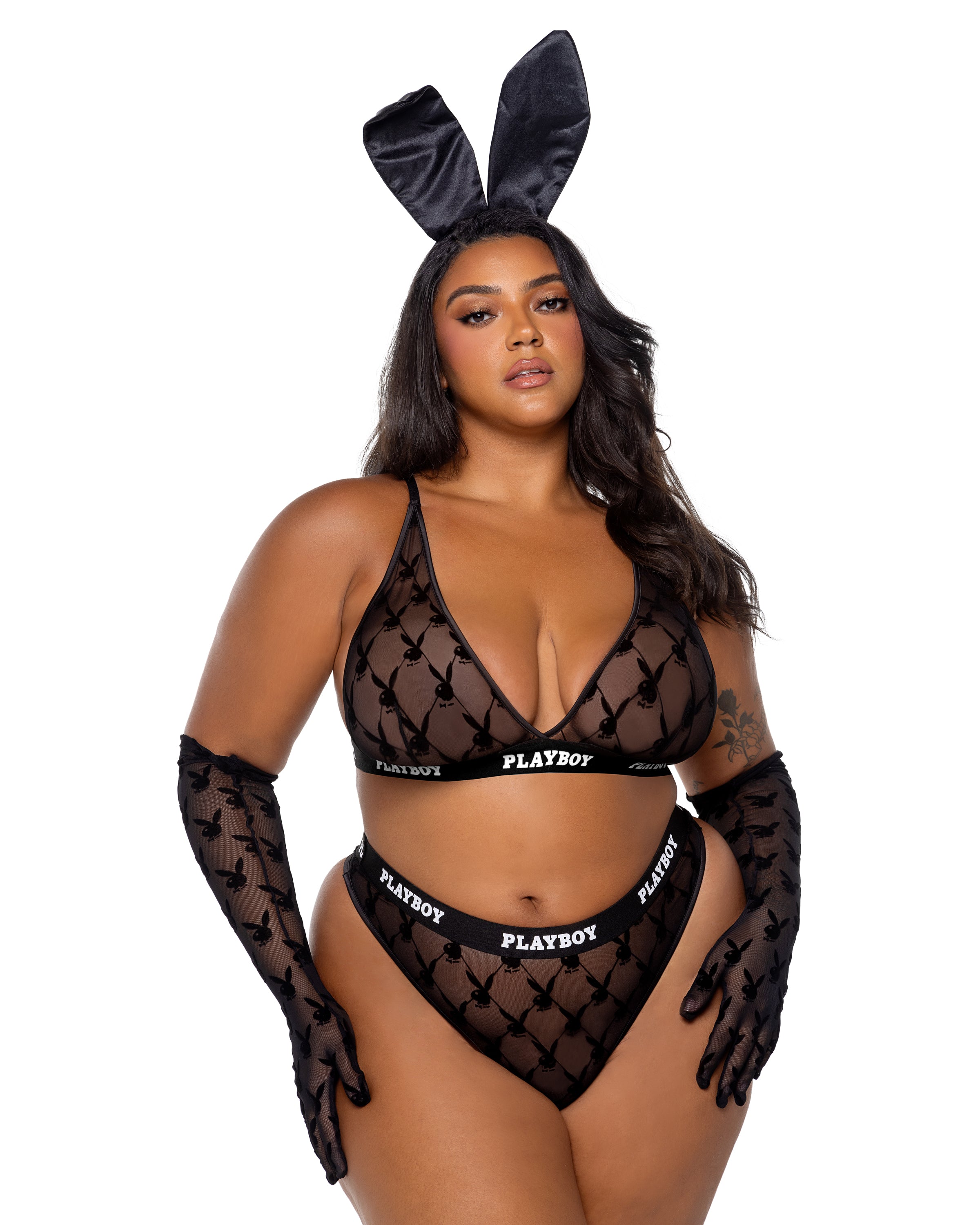 Playboy 4 Perizomi In Pizzo E Cotone Con Stampa Coniglietto – Taglie XXS-XL, Morbidi, Set Intimo Donna