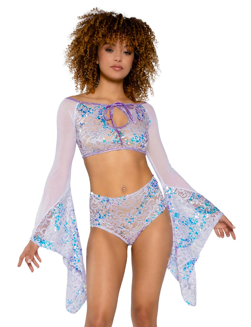 JR171 - Fishnet/Mesh Sequin Flair Sleeve Top