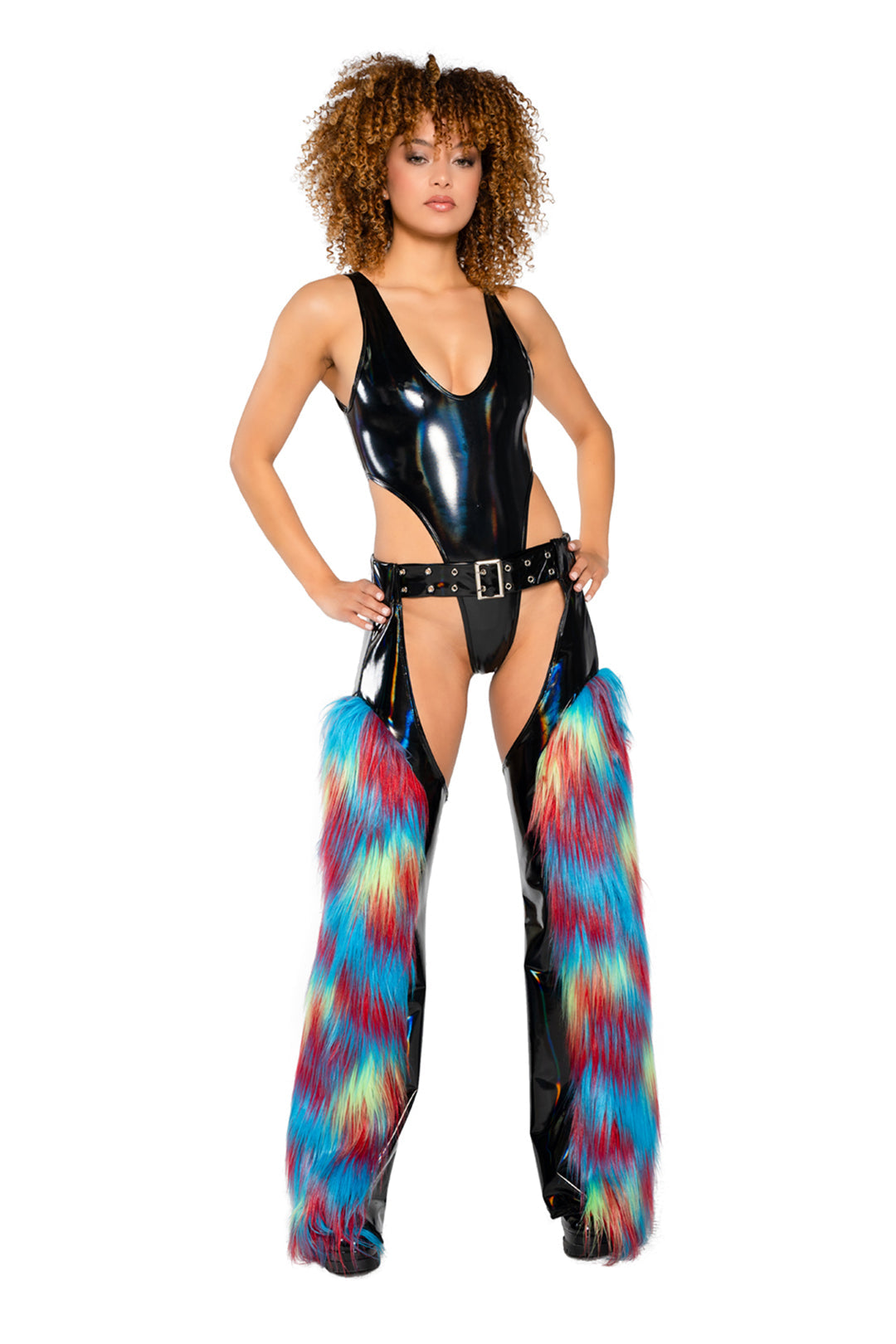 JR221 - Holo PVC/Faux Fur Chaps