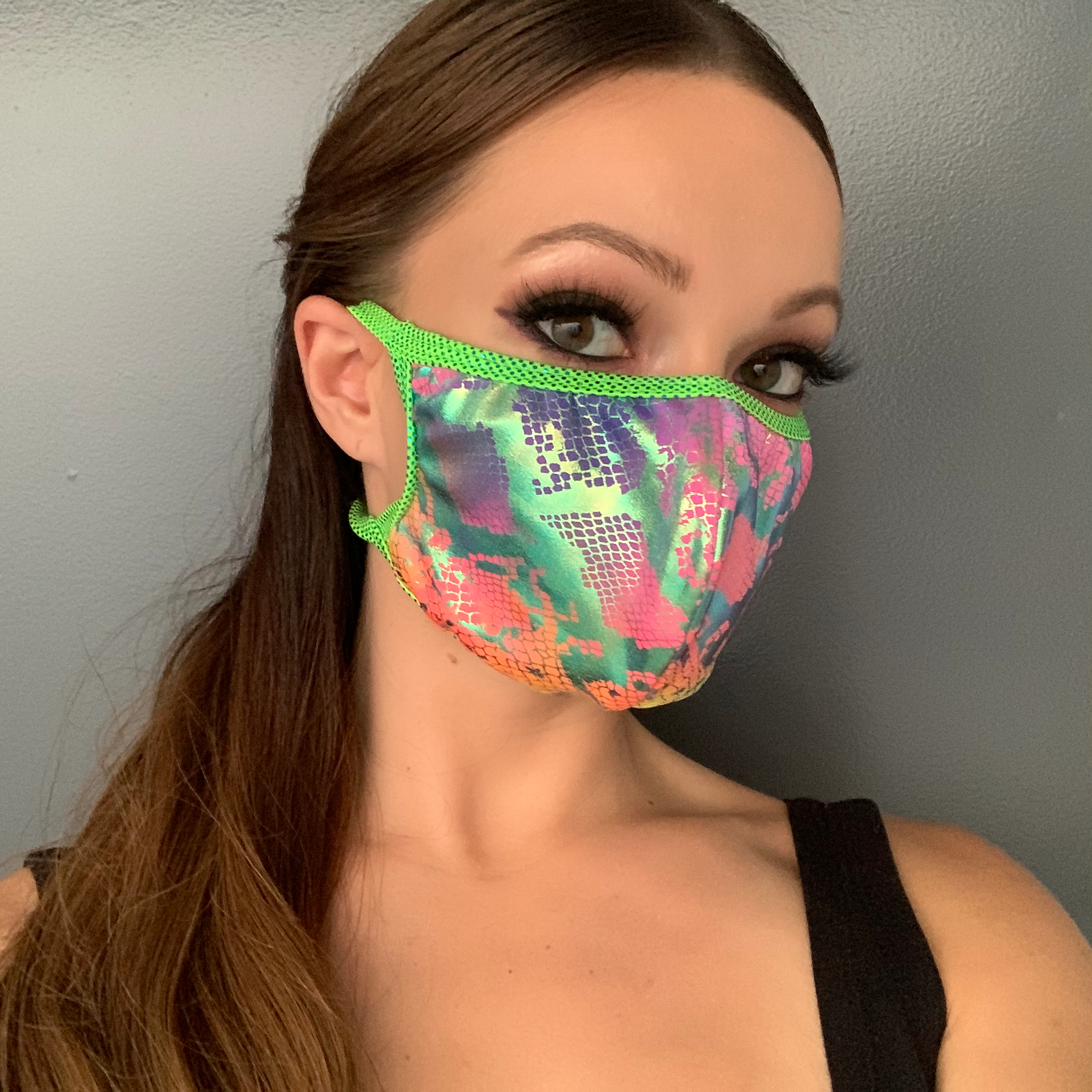 Snake Print Face Mask - Multi Rainbow