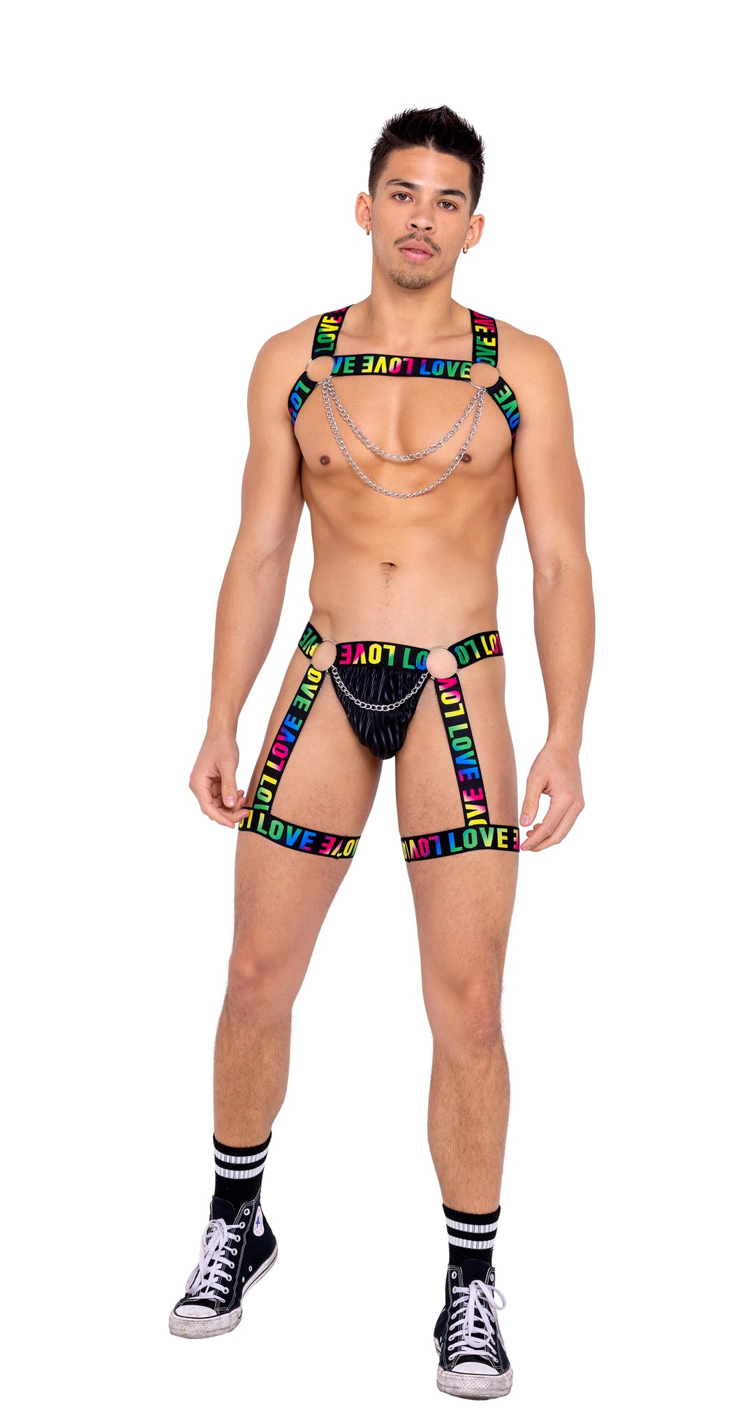 6157 - Men���s Pride Harness with Chain & Ring Detail