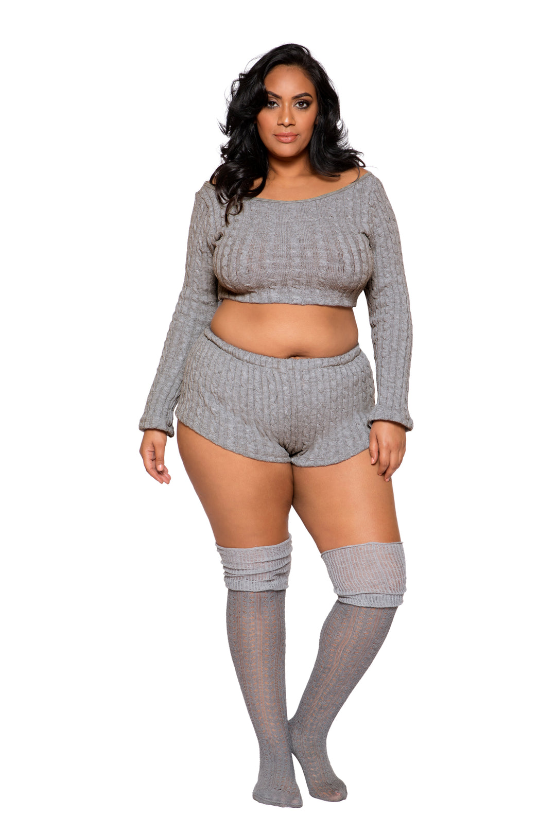 LI287 Roma Confidential Wholesale Plus Size Lingerie Grey Cozy and Comfy Pajama Short Set